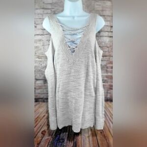 Express Cold Shoulder Surplice Neck Sweater Top Small